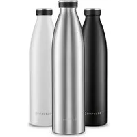 LINFELDT Trinkflasche 1L Trinkflasche Edelstahl Isoliert 24H Auslaufsicher + Sprudel, Edelstahl (Kohlensäure geeignet)