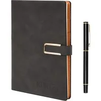 Kurtzy Notizbuch Kurtzy Notizbuch A5 PU-Leder mit Stift, nachfüllbar, dunkelgrau