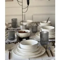 Zoha Teller-Set Perlemor weiß - Skandinavisches Design, Teller Set spülmaschinenfest (48-tlg), 6 Personen, Hochwertiges Steingut, Mikrowellenfestes & Kratzbeständiges Geschirrset für Zuhause & Events
