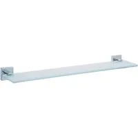 tesa Duschregal EKKRO Glasablage ohne Bohren - 5 cm : 12,0 cm : 60 cm, Packung, selbstklebende Badablage aus Glas - chrom - silber glänzend