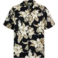 KY's Hawaiihemd "Goldbraune Blume" Herren Baumwolle Kokosknöpfe Original Hawaii