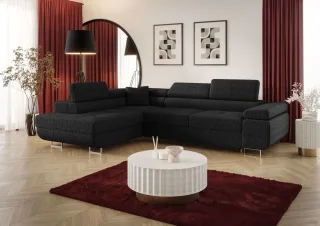 Ecksofa Schlafsofa Sofa MONARO Stoff Quelle Schwarz Ottomane Links