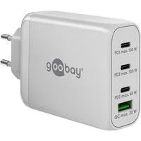 USB-C PD Multiport-Schnellladegerät 100 Watt weiß, 1x USB-A QC, 3x USB-C PD, GaN-Technologie