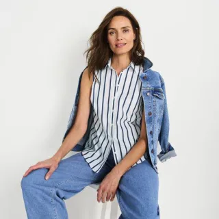 Bügelleichte ärmellose Hemdbluse, Damen,  Weiß, Baumwolle, by Lands' End