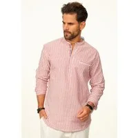 behype Langarmhemd Gestreift im Regular-Fit mit Henley-Stehkragen Herren Sommerhemd als Freizeithemd