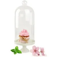 Sendez Tortenglocke Glasglocke mit Porzellanteller Dekoglocke Glassturz Glashaube 30cm,(2-tlg)