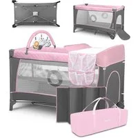 lionelo Baby-Reisebett FLOWER, 4in1:Laufstall Baby, Wickeltisch, Zwei Matratzenaufhängungshöhen