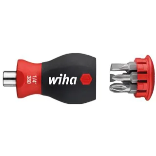 Wiha Schraubendreher mit Bit Magazin magnetisch Schlitz, Pozidriv mit 6 Bits, Stubby, 1/4 zoll - 10 Stück - 10382
