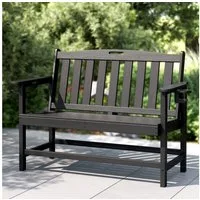PHI VILLA Gartenbank (2-3 Personen Gartenbank Wetterfest aus HDPE, für Terrasse, Park, Garten und Veranda, Schwarz und Marineblau), Bank Outdoor mit 318 kg Tragfähigkeit