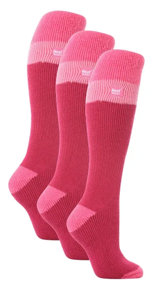 Heat Holders - 3er-Pack Ladies Thermal Knee High Ski Socks | WoMens Thick Winter 2.3 TOG Long Skiing Socks - Raspberry / Light Pink