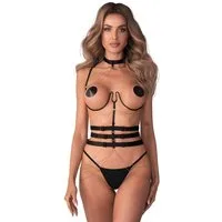 Obsessive Body Premisis Premium Dessous: BH mit Hüftgurten und Ketten - schwarz (1-tlg) Innovatives Design mit handgefertigter Verarbeitung