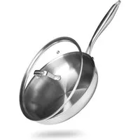 Reishunger Bratpfanne Edelstahlpfanne, Tri-Ply Boden, Unbeschichtet, Inkl. Deckel, Ofenfest bis 220 Grad, ⌀ 28 cm