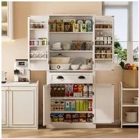 Flieks Mehrzweckschrank mit 4 Türen und 1 Schublade Weiß/Schwarz (mit Türablagen, 1-St., B80/T40/H182 cm) Hochschrank Vorratsschrank Küchenschrank mit verstellbare Ablagen