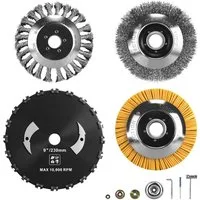 XERSEK Rasenmähermesser Rasentrimmer Zubehör (3x Ø150mm Unkrautbürste + Ø230mm Kreissägeblatt) (set, 4-St., Unkrautbürste( Knickdraht/Drahtbürste/Nylon) + Kreisförmige Kettensäge), Bohrung 25.4mm für Freischneider Rasentrimmer Motorsense