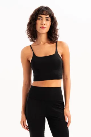 JUSTEVER Sport-BH für Damen mit dünnen Trägern, leichter Stütze, herausnehmbaren Polstern, schwarz - Spica