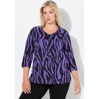 Ulla Popken T-Shirt Shirt Zebramuster Classic V-Ausschnitt 3/4-Arm