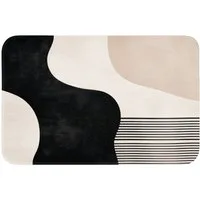 OnlyWow Badematte Abstrakt - Japandi - Beige - Modern, Höhe 10 mm, Polyester, Rechteckig, Badezimmerteppich, Badteppich, Rutschfest, Badvorleger, Waschbar