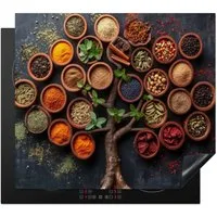 MuchoWow Herd-Abdeckplatte Kräuter - Baum - Küche - Kochen, Vinyl, (1 tlg), Ceranfeldabdeckung Küche, Herdabdeckplatte Einteilig, 60x52 cm