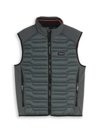 Tom Tailor - Hybrid Steppweste mit Stehkragen darkest olive - Gr. - M