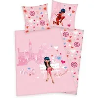 Herding Kinderbettwäsche Mädchen Flanell Bettwäsche Miraculous Ladybug Love Paris rosa Biber, 2 teilig, Langlebig