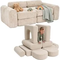 relaxdays Kindersofa 10-tlg. Kinder Spielsofa modular, Beige