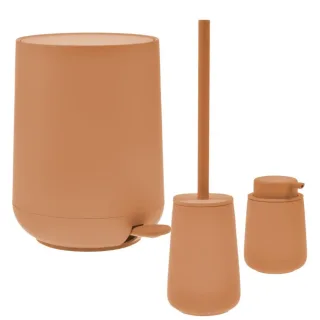 Bad-Accessoires Nova One Set 3tlg mandarine | Zone Denmark Monochrome Design-Kombi aus Soft-Touch Kosmetikeimer, Toilettenbürste & Seifenspender fürs