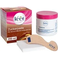 Veet Zuckerpaste für Körper & Gesicht mit Vanilleblütenduft 250 ml, inkl. Holzspatel & Stoffstreifen