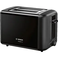 BOSCH Toaster DesignLine TAT3P423DE, Integrierter Edelstahl-Brötchenaufsatz, 2 kurze Schlitze, 820 W, Abschaltautomatik, Auftaufunktion, Liftfunktion, Breit, schwarz