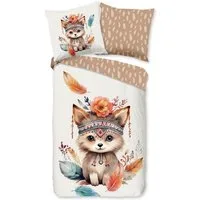 good morning Kinderbettwäsche Hay, Renforcé, 2 teilig, Baumwolle, 135x200, Reißverschluss, Wendeoptik, Kind, Fuchs, Boho Sand