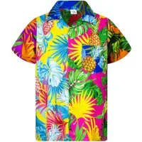 King Kameha Hawaiihemd Pineapple Leaves Funky Hawaii-Hemd Kurzarm Front-Tasche Unisex