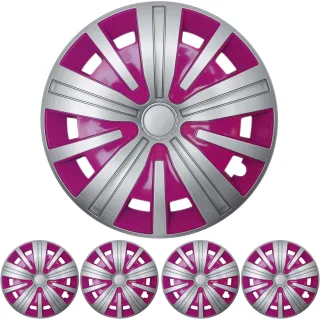 15 ZOLL 4x PREMIUM DESIGN Radkappen Radzierblenden Spinel BIS in Silber / Pink