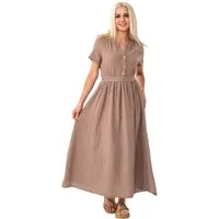 WENOR Sommerkleid Musselin Boho Kleid mit Knopfleiste & Taillenband, Freizeitkleid (1-tlg) Vorn mit Holzknöpfen, Bindegürtel an der Taille