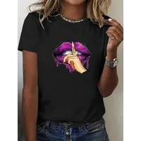 RMK T-Shirt Damen Shirt Top Sommer Basic Mund dicke Lippe Lips Psst