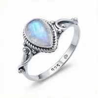 mantraroma Silberring FITO aus 925 Silber mit Regenbogen Mondstein (Ring mit Schmuckbeutel), Damenring aus 925er Silber