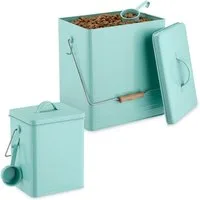 relaxdays Futterbehälter Türkise Futterbox im 2er Set, Eisen