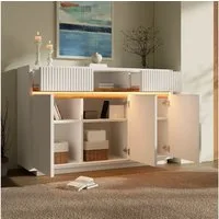 TavilaEcon Sideboard Kommode, Schrank mit LED, 2 Schubladen und 3 Türen (1 St), mit verstellbaren Einlegeböden, 140x40x85 cm, Weiß
