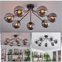 hofstein Deckenleuchte moderne Deckenlampe aus Metall/Glas in Schwarz/Rauchfarben, ohne Leuchtmittel, im Retro/Vintage-Design, Glasschrime Ø15cm, 7x E14, ohne Leuchtmittel