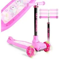 FableKids Tretroller Cityroller Kickroller, LED-Räder, Tritt-Bremse, bis 50 kg belastbar,  faltbar  höhenverstellbar Rücktrittbremse