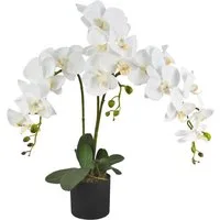 Kunstorchidee Künstliche Orchidee Kunstpflanze Pflanze Kunstblume Weiß Topf 65 cm Orchidee, Decovego, Höhe 65 cm