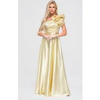 OMBRE Abendkleid Damen Abendkleid Maxi mit asymmetrischem Ausschnitt Gelb L (kein Set, 1-tlg)