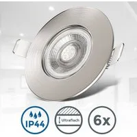 B.K.Licht LED Einbauleuchte BK_EL1278 6er Set Bad Einbaustrahler, IP44 geschützt, flache Spots, LED fest integriert, Warmweiß, 3.000K, 480Lm, 4,9W, Kunststoff, 9 x 2,5 cm, Nickel