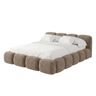Muffo Polsterbett, Beige, Holz, Textil, Metall, Echtholz, Nachbildung,Kiefer,Kiefer, 160x200 cm, Oeko-Tex®, Reach, Schlafzimmer, Betten, Polsterbetten