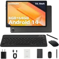 BUFO 10 Zoll HD, 3 GB RAM, 64 GB Erweiterbar auf 1 TB, Android Tablet (10", 64 GB, Android, 2,4G/5G WiFi, Dual-Kamera, HD 1280x800, mit Tastatur, Maus und Stift)