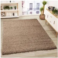 Vimoda Teppich Shaggy, Hochflor-Teppich Uni in Nougat, Rechteckig, Höhe: 30 mm, Einfarbig, Teppich Wohnzimmer, Schlafzimmer, in Hellbraun