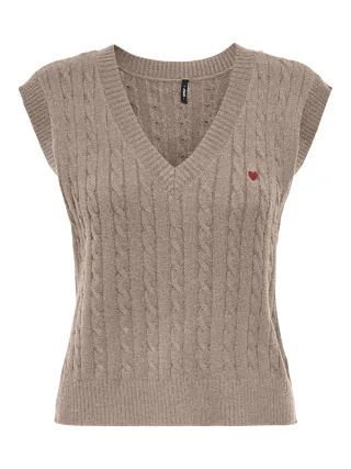 ONLY - ONLKATIA SL CABLE V-NECK VEST KNT Mocha Meringue - Gr. - M