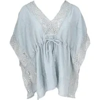 Guru-Shop Longbluse Kurze Kaftanbluse mit Spitze, Boho Kaftan -.. alternative Bekleidung