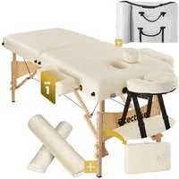 tectake Massageliege Massagetisch klappbar mit 7,5 cm Polsterung, Holzgestell, Zubehör (Set, 1-St., mit Tragetasche), Höhenverstellung und abnehmbare ergonomische Kopf- und Armablagen