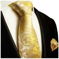 Paul Malone Krawatte Herren Seidenkrawatte mit Tuch Hochzeit festlich paisley 100% Seide (Set, 2-St., Krawatte mit Einstecktuch) Breit (8cm), gelb 427