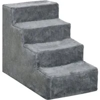 MC Star Haustiertreppe Hundetreppe 4-stufig, 35 cm Katzentreppe für Bett und Sofa (für Hunde und Katzen bis 5 kg, Plüschoptik, Hellgrau)