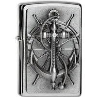 Zippo Feuerzeug Nautic Emblem Anker chrom gebürstet in einer Geschenkbox verpackt (1-St), Echtes Zippo Feuerzeug mit dem unverwechselbaren Zippo "Klick"